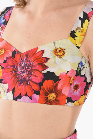 Floral Patterned Crop Top with Logoed Tiny Straps 