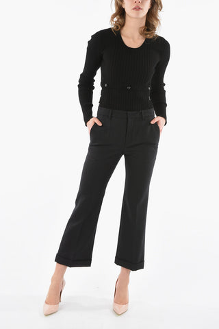 Pantaloni Cropped Fit in Lana con Passanti