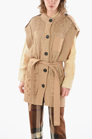 Sleeveless Knitted Cardigan with Belt
