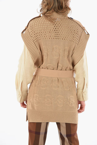Sleeveless Knitted Cardigan with Belt