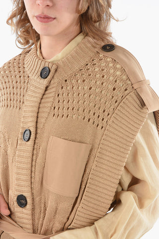 Sleeveless Knitted Cardigan with Belt