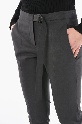 Cigarette Silhouette Traction Belted Trousers with Jewelry