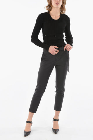 Cigarette Silhouette Traction Belted Trousers with Jewelry