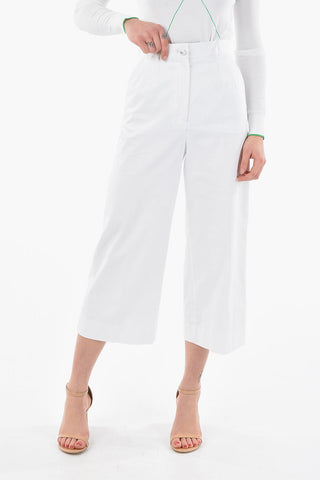 Wide-leg Cropped Pleated Trousers with Logoed Buttons