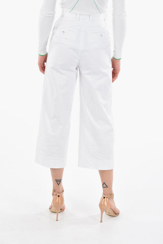 Wide-leg Cropped Pleated Trousers with Logoed Buttons