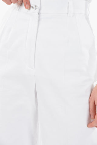 Wide-leg Cropped Pleated Trousers with Logoed Buttons