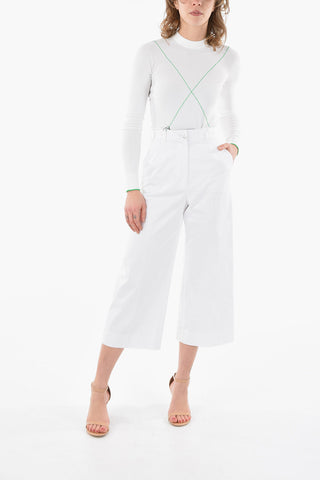 Wide-leg Cropped Pleated Trousers with Logoed Buttons