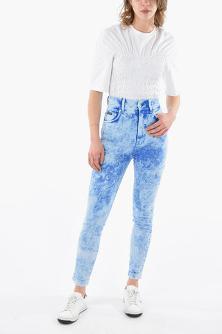Jeans a Vita Alta Gamba a Cono Motivo Tie-dye 13,5cm