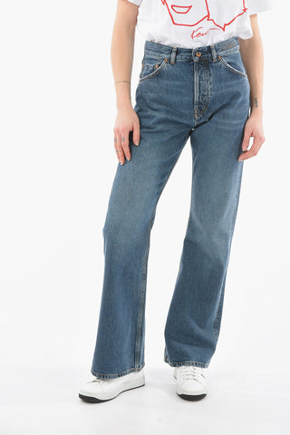 Mid-washed Wide-leg Jeans with High Waist
