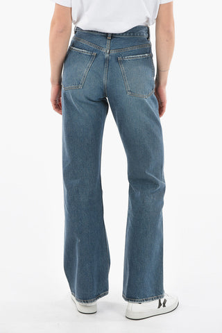 Mid-washed Wide-leg Jeans with High Waist
