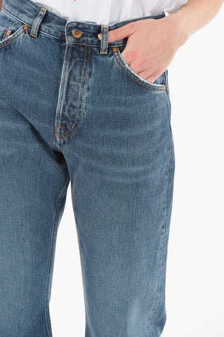 Mid-washed Wide-leg Jeans with High Waist