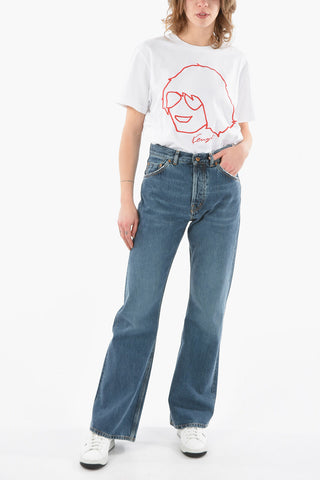 Mid-washed Wide-leg Jeans with High Waist