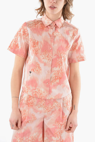 Camicia Crop in Taffeta di Seta con Ricamo Logo CD