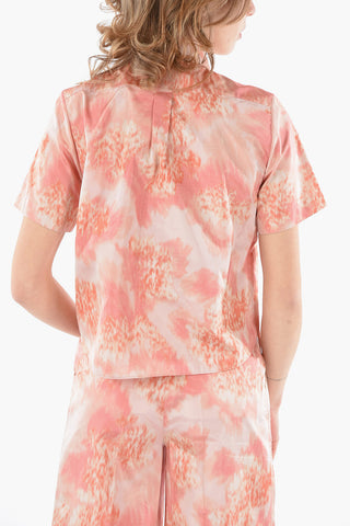 Camicia Crop in Taffeta di Seta con Ricamo Logo CD