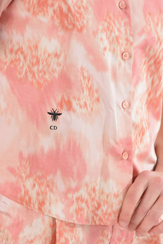 Camicia Crop in Taffeta di Seta con Ricamo Logo CD