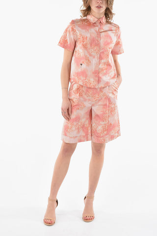 Camicia Crop in Taffeta di Seta con Ricamo Logo CD