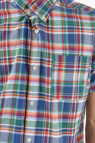 Short Sleeve Checked Shirt with Button-Down Collar