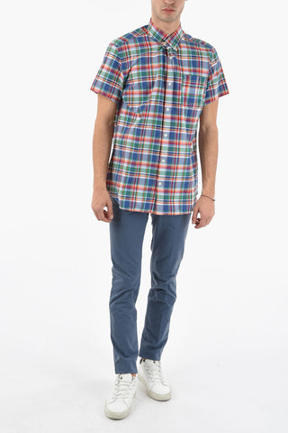 Camicia a Quadri a Manica Corta e Collo Button-Down