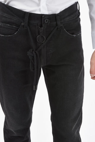 Stretch Denim Jeans with Rope Belt 17cm