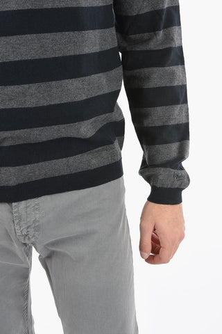 Two-Tone Awning Striped V-Neck Sweater
