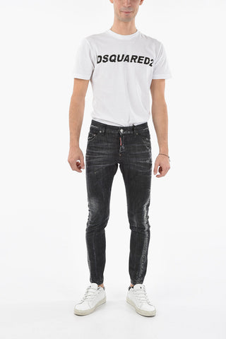 Bleached Effect SEXY TWIST Denims with Maxi Logo Patch 15cm