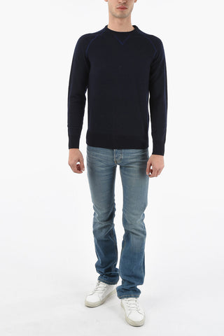 Crew Neck Visible Stitching Wool Sweater