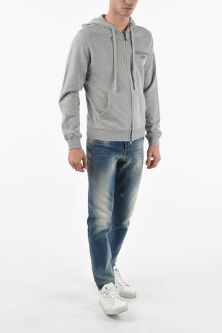Solid Color Sweatshirt with Hood and Zip Closure