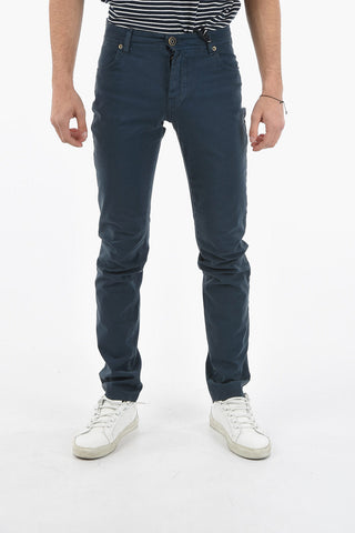 PENN-RICH Pantaloni a 5 Tasche in Cotone Stretch con Cuciture a Vista