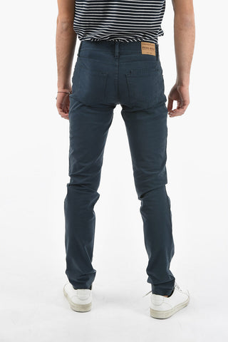 PENN-RICH Pantaloni a 5 Tasche in Cotone Stretch con Cuciture a Vista