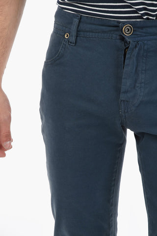 PENN-RICH Pantaloni a 5 Tasche in Cotone Stretch con Cuciture a Vista