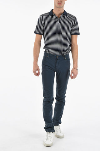 PENN-RICH Pantaloni a 5 Tasche in Cotone Stretch con Cuciture a Vista