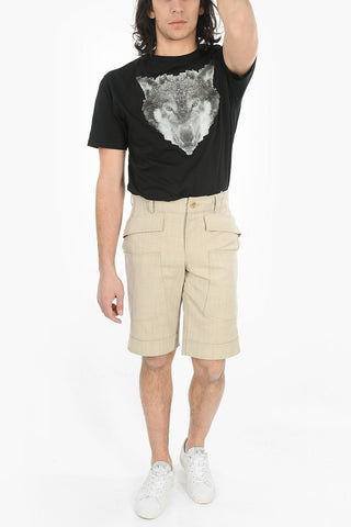 Wool Cargo Shorts with Rolled-up Hems