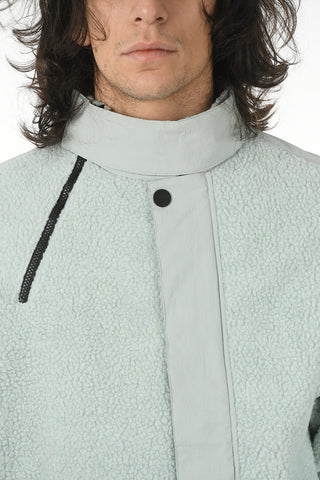 Textured-fleeced BIAS Bomber Jacket with Off-center Button Closure