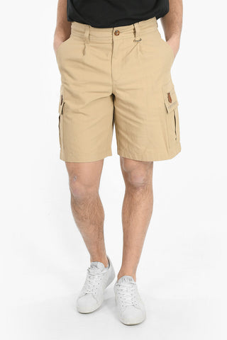 Linen-blend Single-pleated Cargo Shorts with Embroidered Lettering Logo