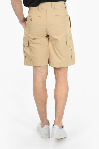 Linen-blend Single-pleated Cargo Shorts with Embroidered Lettering Logo