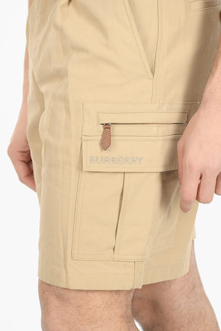 Linen-blend Single-pleated Cargo Shorts with Embroidered Lettering Logo