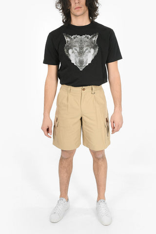 Linen-blend Single-pleated Cargo Shorts with Embroidered Lettering Logo