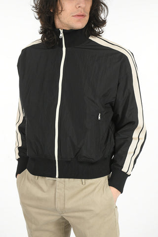 Contrasting Band CURVED LOGO Nylon Bomber Jacket