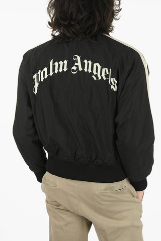 Contrasting Band CURVED LOGO Nylon Bomber Jacket