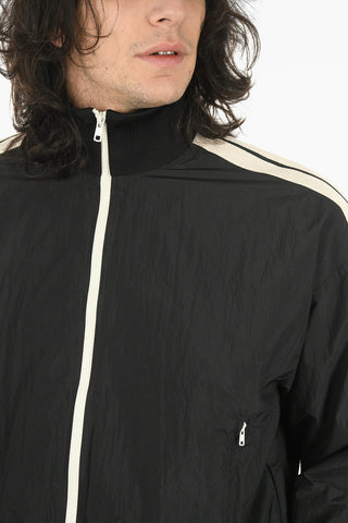 Contrasting Band CURVED LOGO Nylon Bomber Jacket