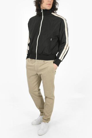 Contrasting Band CURVED LOGO Nylon Bomber Jacket