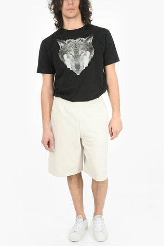 Brushed-cotton Jogger Shorts with Debossed Lettering Logo