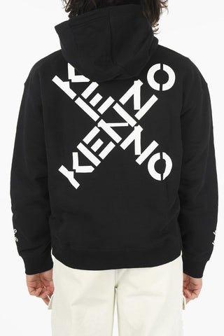 Brushed-cotton Hoodie with KENZO CROSS Print