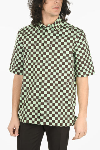Hidden Buttoning Gingham Motif Cotton Shirt