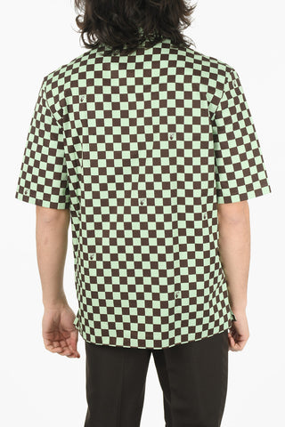 Hidden Buttoning Gingham Motif Cotton Shirt