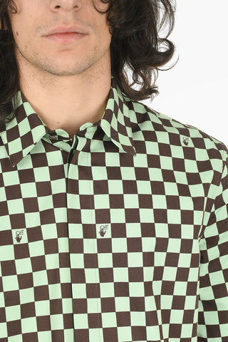 Hidden Buttoning Gingham Motif Cotton Shirt