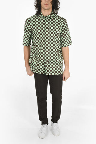 Hidden Buttoning Gingham Motif Cotton Shirt