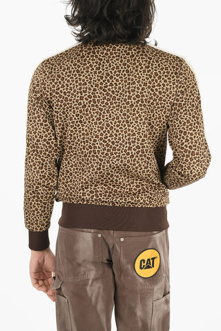 Front Zipped LEOPARD JACQUARD Mock Neck Sweatshirt