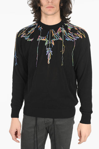 Crew Neck WINGS Embroidered Cotton Sweater