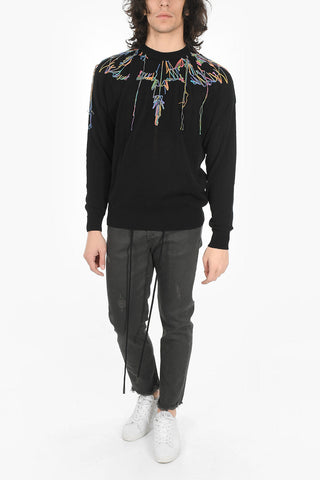Crew Neck WINGS Embroidered Cotton Sweater